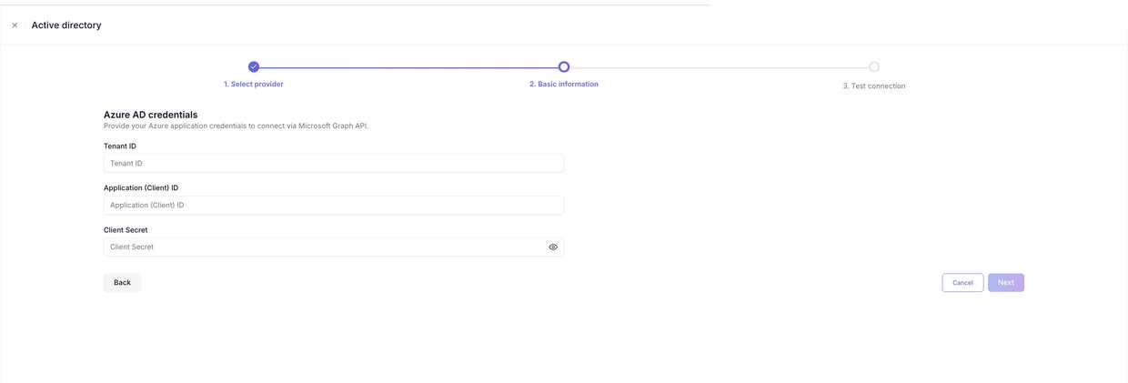 Step 2 — the Entra ID credentials form in Signit