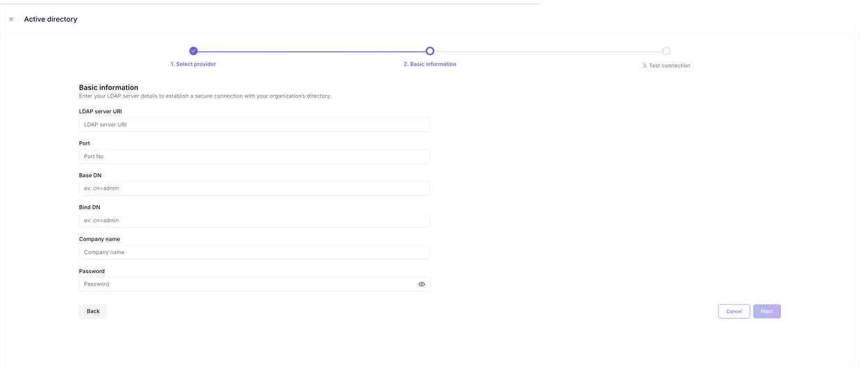 Step 2 — the LDAP connection form