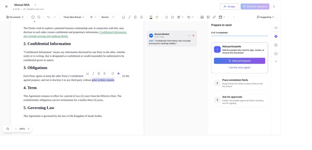 Select text and click the comment icon in the floating toolbar
