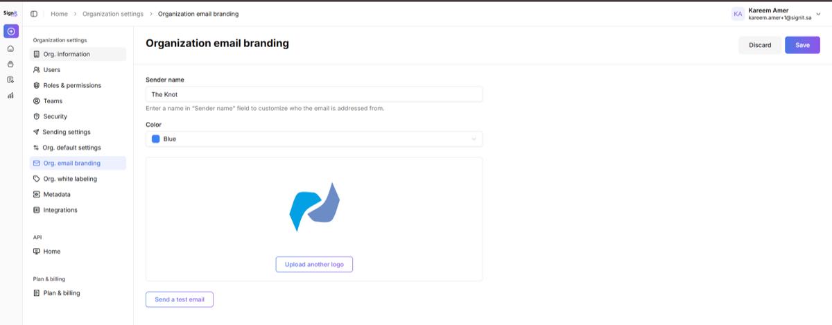 Set the sender name, brand color, and logo
