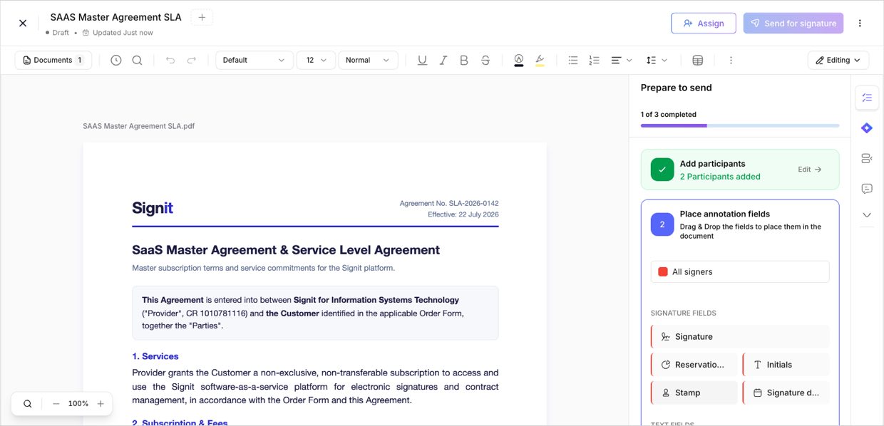 Prepare the document once; it's sent to every signer