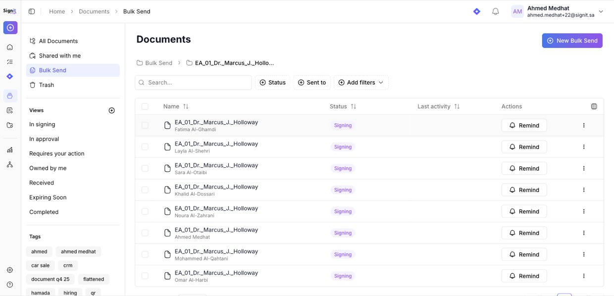 Track each recipient's status and send reminders