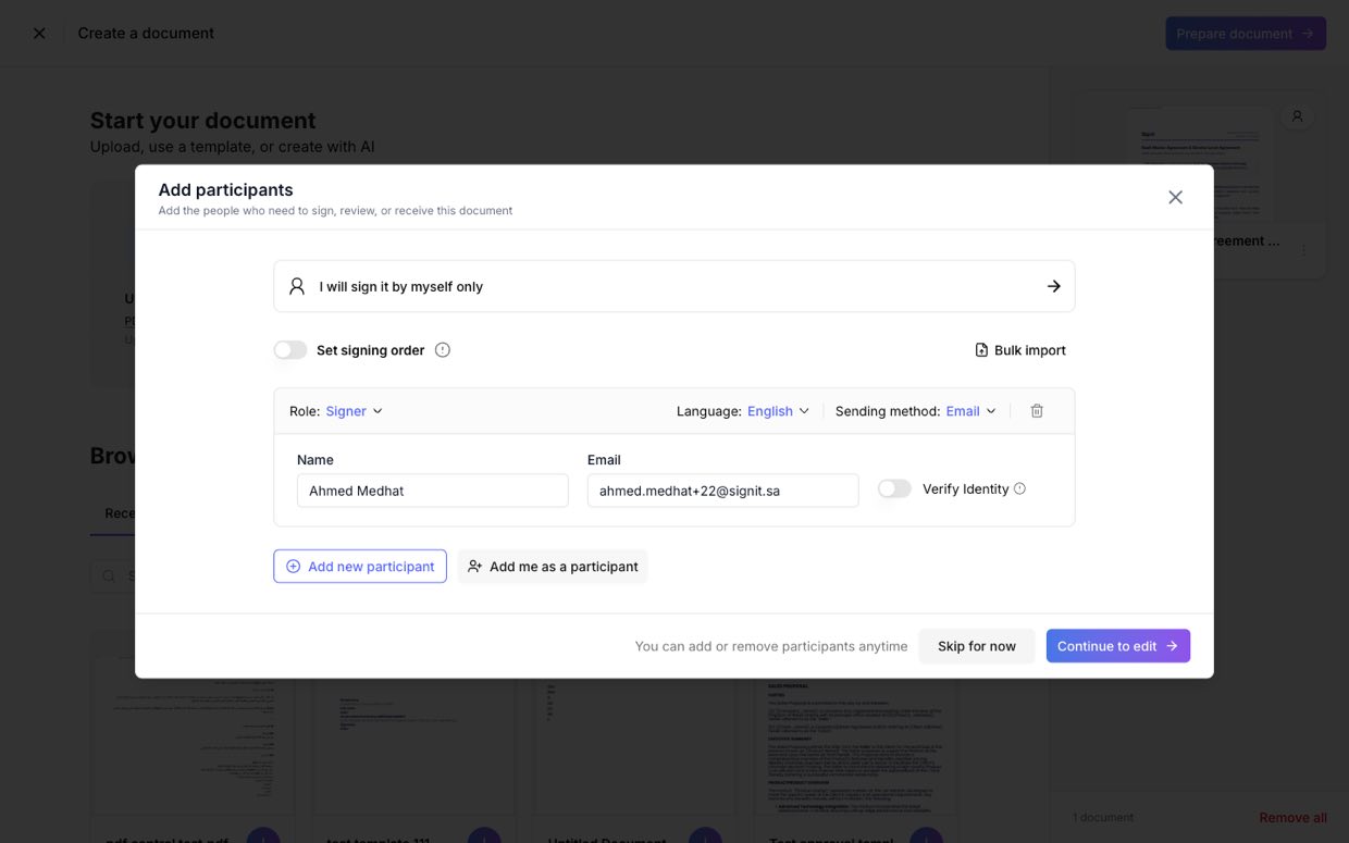 Prepare to send — add participants