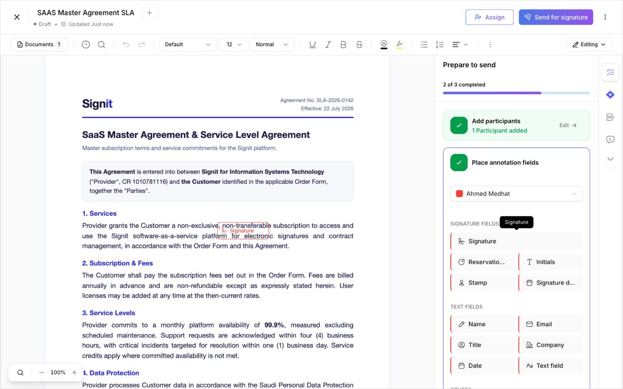 Place annotation fields on the document