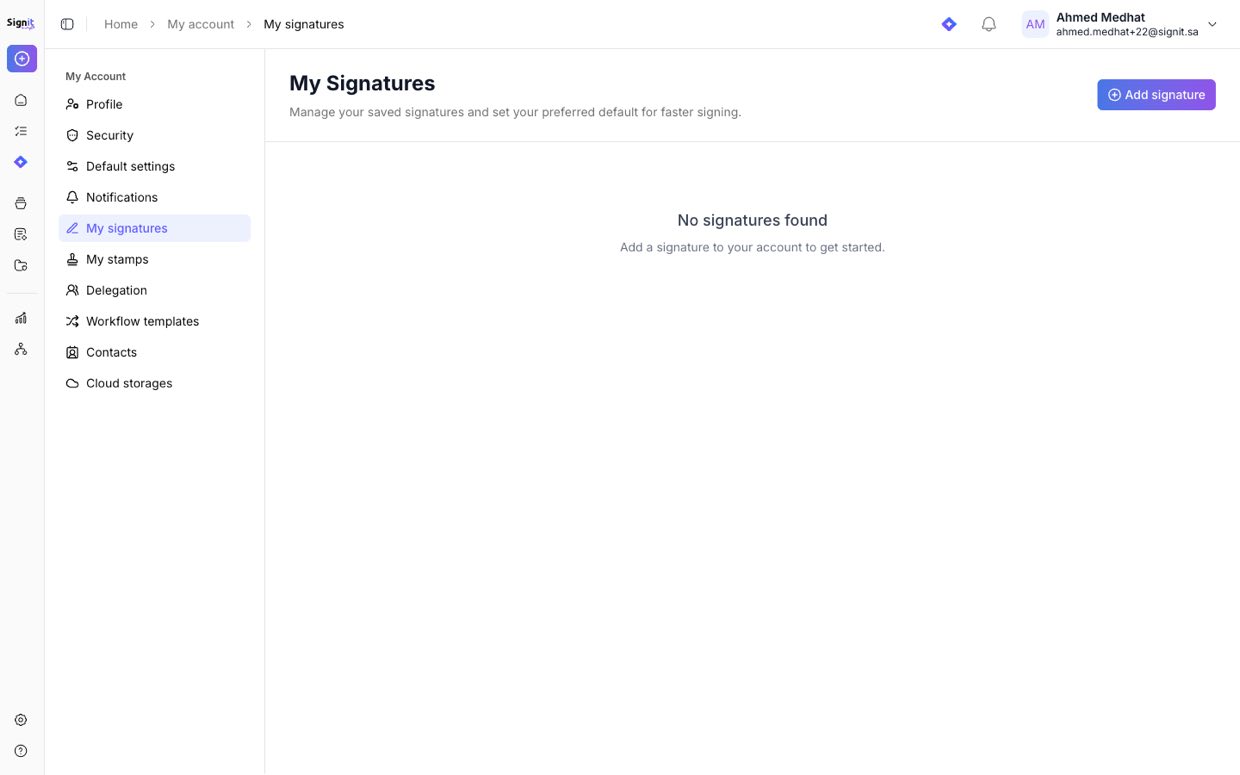 My Account — My signatures