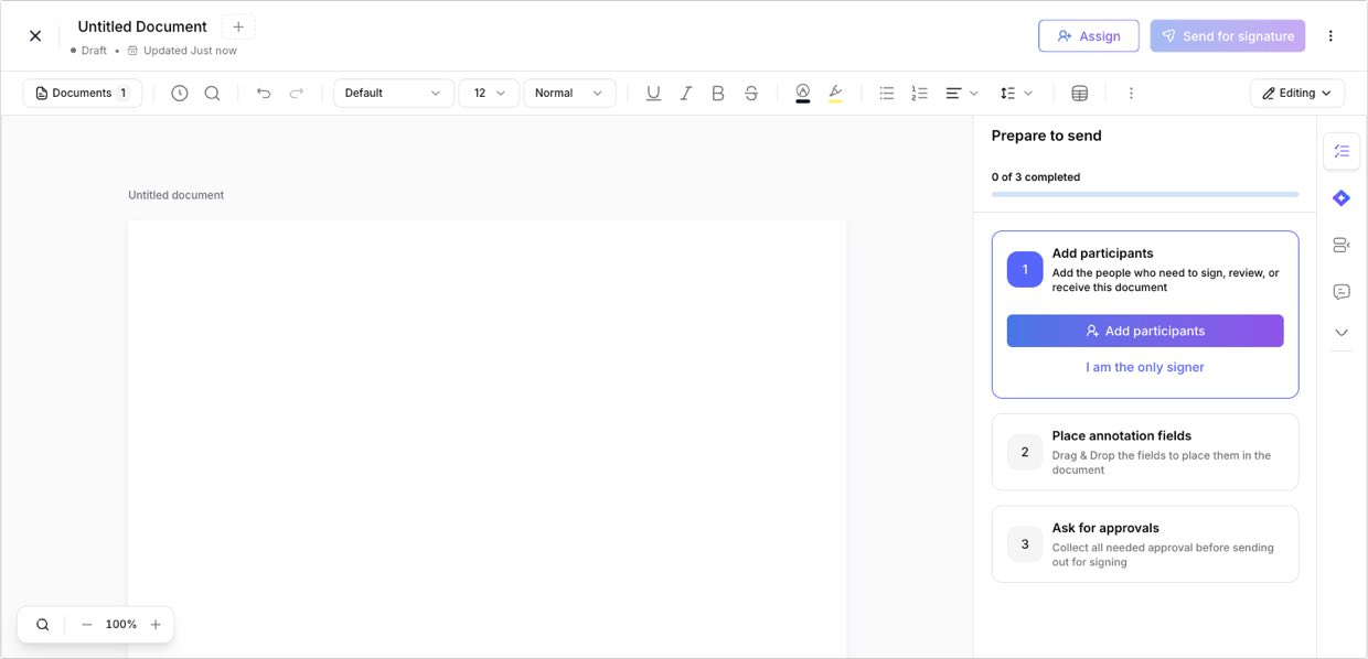 The Assign button in the document editor