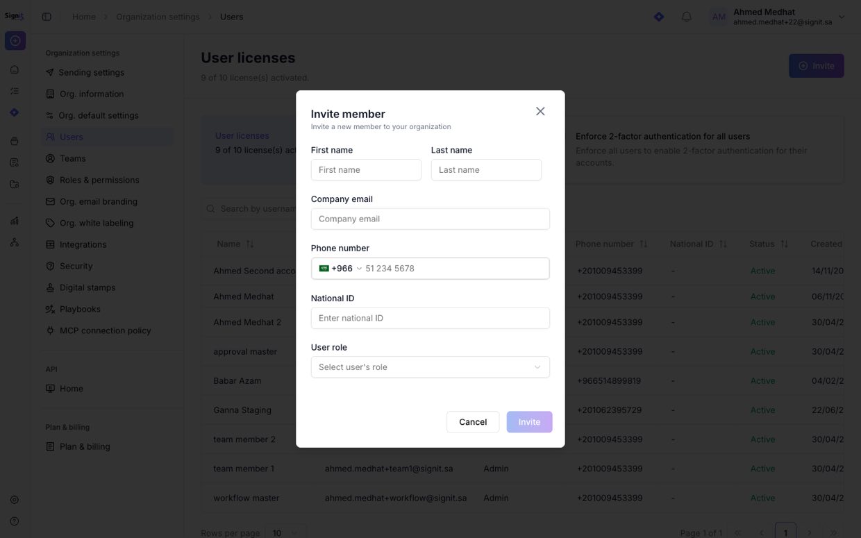 Invite member — enter their details
