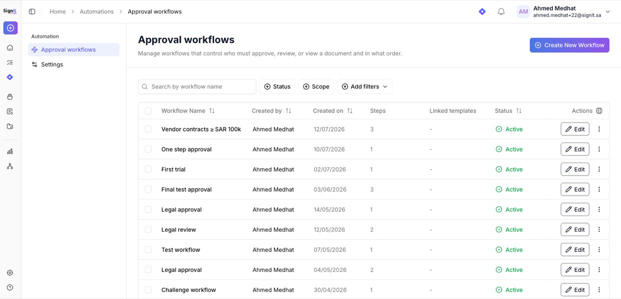 Automation → Approval workflows