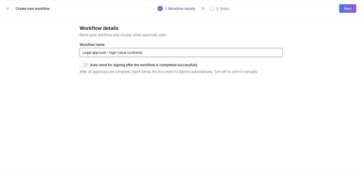 Name the workflow and choose when it auto-sends