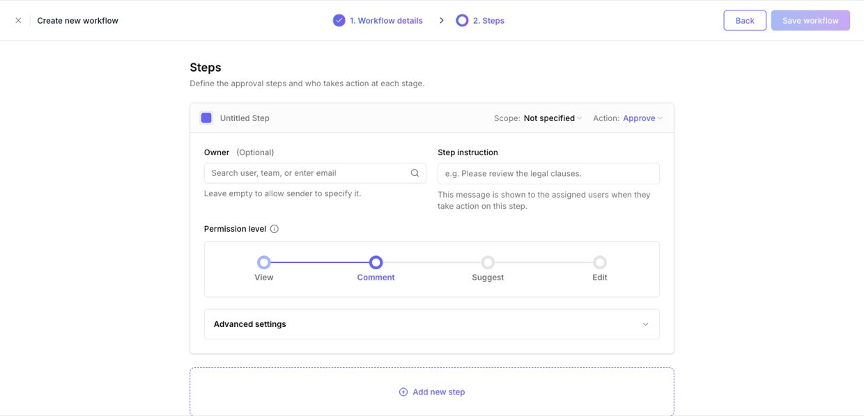 Define each approval step and who acts on it