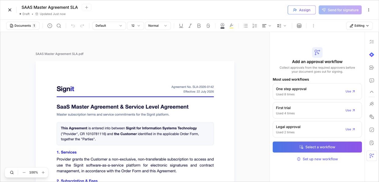 Workflow — apply a reusable approval flow before sending