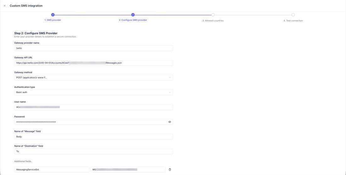 Example: the generic gateway form mapped to Twilio