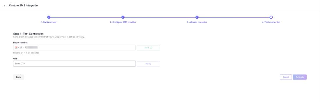 Step 4: send a test OTP to a verified number
