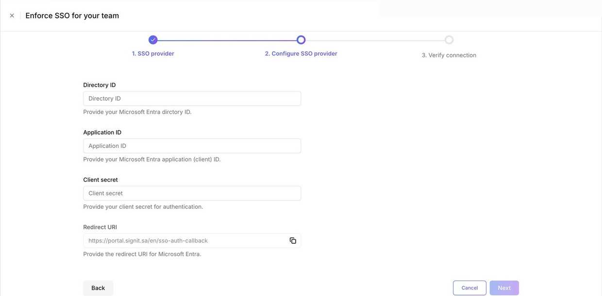 Signit's Entra ID (OIDC) configuration form