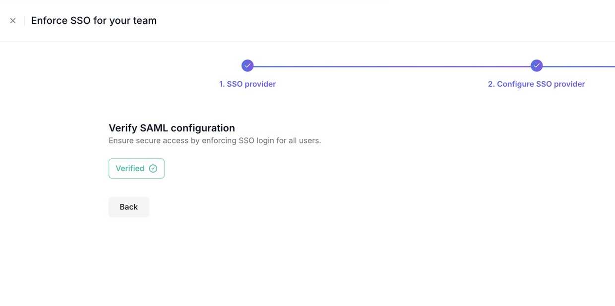 The connection verified — SSO is enforced for the organization