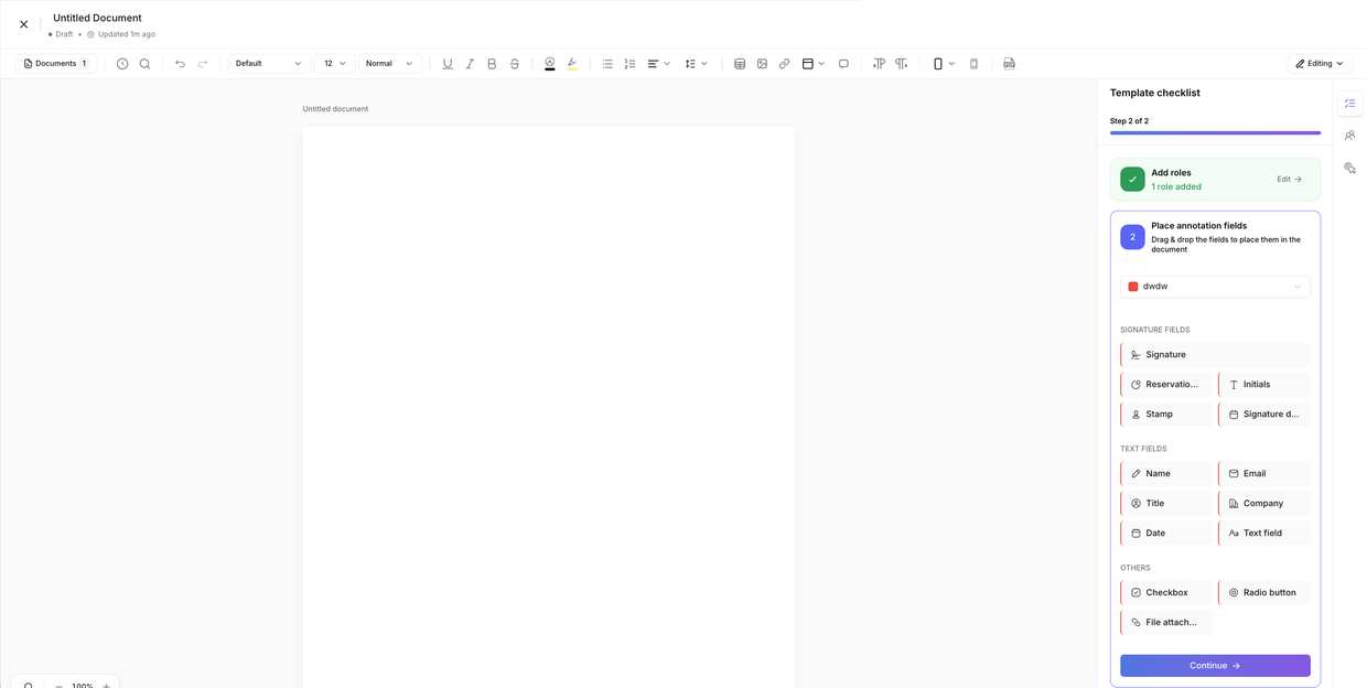 Placing annotation fields, assigned to each role