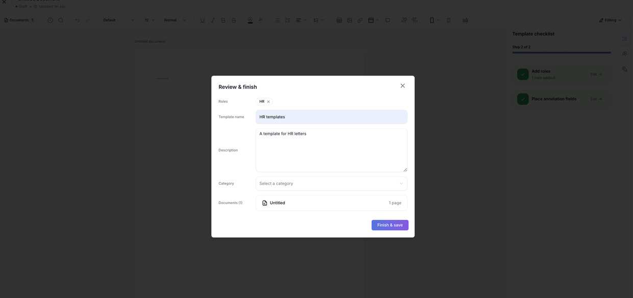 The completed Review & finish dialog — name, description, and category