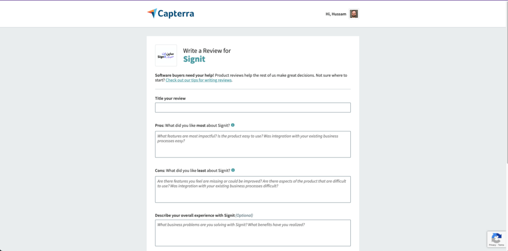 product review in capterra 