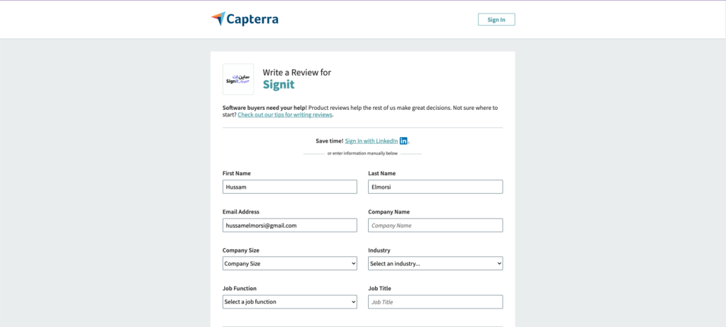 review first page in capterra